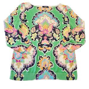 CHAPS PL Lightweight Sweater Colorful Knit Dopamine Dressing Maximalist Paisley